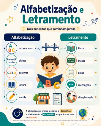 Prévia do infográfico: Alfabetização e Letramento